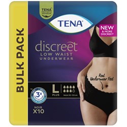 TENA Discreet Plus Low Waist Noir Pants Large, Carton of 2 Packs of 10 Black