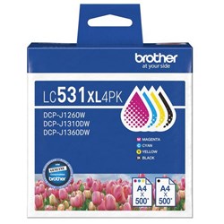 Brother LC531XL4PK Colour Ink Cartridges, Pack of 4
