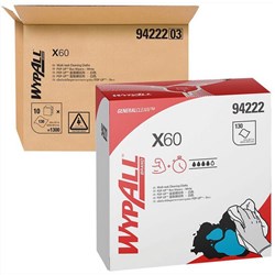 Wypall X60 94222 Pop Up Box Wipes, Carton of 10 Packs of 130