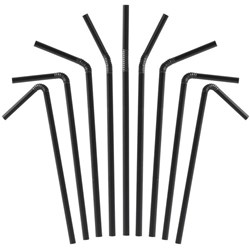PLA Flexi Straws 6x210mm Black, Pack of 250