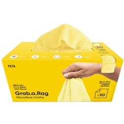 Grab-A-Rag Microfibre Cloth Cleaning Rags 30cm x 30cm Yellow Pack of 50
