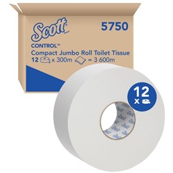 Scott Toilet Tissue Jumbo Roll 5750 2 Ply, Carton of 12