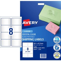 Avery Crystal Clear Shipping Laser Labels L7565 Clear 8 Per Sheet