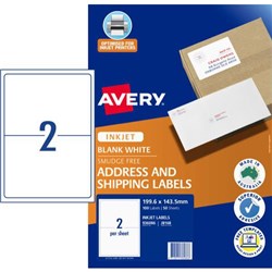 Avery Shipping Inkjet Labels J8168 White 2 Per Sheet