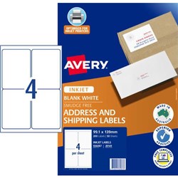 Avery Shipping Inkjet Labels J8169 White 4 Per Sheet