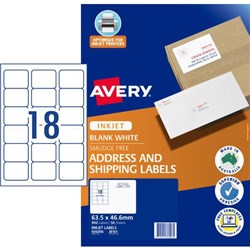 Avery Quick Peel Address Inkjet Labels J8161 18 Per Sheet 50 Sheets