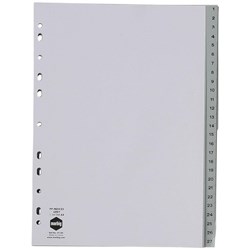 Marbig Index Dividers 54 Tab 1-54 Numerical A4 Polypropylene Grey