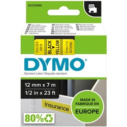 Dymo Labelling Tape Cassette LabelManager D1 45018 12mm x 7m Black on Yellow
