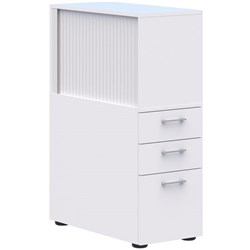 Mascot Lockable Personal Storage 3 Drawer Mobile & Tambour Right Hand 400x1200mm Snowdrift