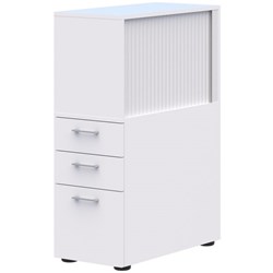 Mascot Lockable Personal Storage 3 Drawer Mobile & Tambour Left Hand 400x1200mm Snowdrift