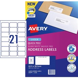 Avery Quick Peel Address Laser Labels L7160 White 21 Per Sheet