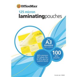 OfficeMax A3 Laminating Pouches Gloss 125 Micron, Pack of 100