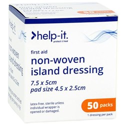 Help-It First Aid Island Adhesive Dressing 75x50mm, Box of 50