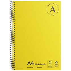 Ambassador A4 Spiral Notebook FSC 7mm Ruled 260 Pages Yellow