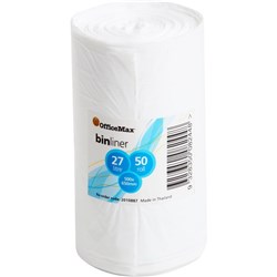 OfficeMax Bin Liner Plastic White 500 x 650mm 14 Micron 27L, Roll of 50