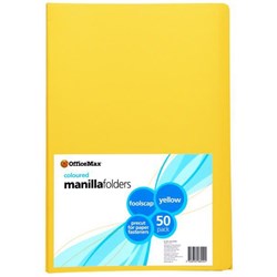 OfficeMax Manilla Folders Foolscap Yellow, Pack of 50