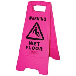 Warning Wet Floor Safety Sign Collapsible 300x630mm Pink