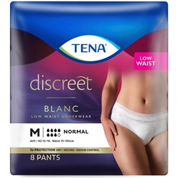 TENA Discreet Blanc Continence Pants Women's Normal Low Waist Medium, Pack of 8