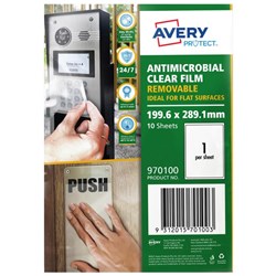 Avery Protect Anti-Microbial Removable Film 199.6 x 289.1mm 1 Per Sheet