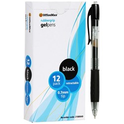 OfficeMax Black Rollerball Gel Pens 0.7mm Fine Tip, Pack of 12