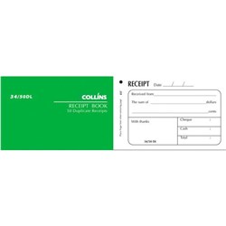 Collins 34/50DL Receipt Book Duplicate Set of 50