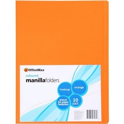 OfficeMax Manilla Folders Foolscap Orange, Pack of 10