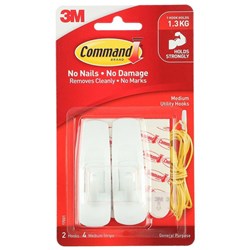 Command™ Adhesive Utility Hooks  Medium 1kg, Pack of 2