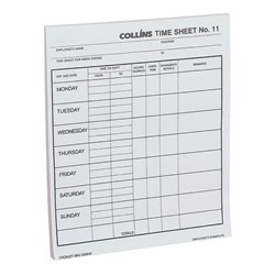 Collins No.11 Time Sheet Pad 100 Sheets