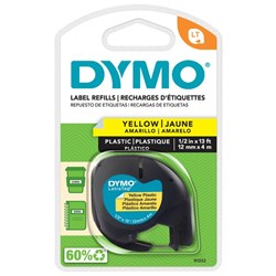 Dymo Labelling Tape Cassette LetraTag Plastic 91332 12mm x 4m Black on Yellow