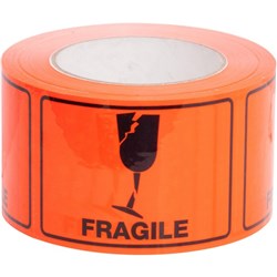 RIPA Shipping Label Fragile 100x72mm Black on Fluoro Orange, Roll of 660