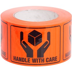 RIPA Shipping Label Handle with Care 100x72mm Black on Orange, Roll of 660