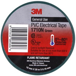 Scotch® 1710 Electrical Vinyl Tape 18mm x 20m Green