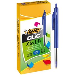 BIC Clic Blue Retractable Ballpoint Pens 1.0mm Medium Tip Blue Barrel, Pack of 10