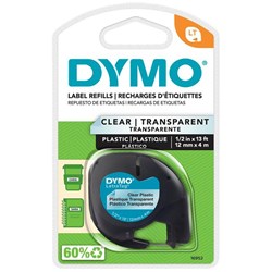 Dymo Labelling Tape Cassette LetraTag Plastic 16952 12mm x 4m Black on Clear