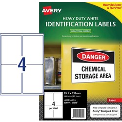 Avery Heavy Duty Laser Labels  L7069 White 4 Per Sheet