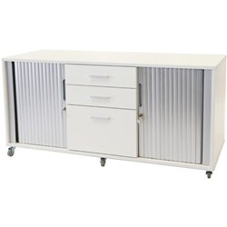 Caddy Unit 2 Sliding Door 3 Drawers Centre Snowdrift with Silver Doors
