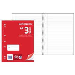 Warwick A4 3 Subject Exercise Book 7mm Ruled 150 Leaves