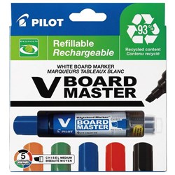 Pilot BeGreen V Board Master Assorted Colours Refillable Whiteboard Marker Chisel Tip, Pack of 5