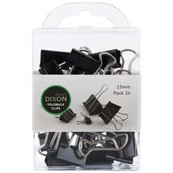 Dixon Foldback Clips 15mm Black/Silver, Pack of 24