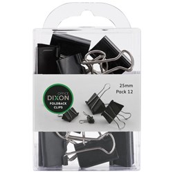 Dixon Foldback Clips 25mm Black/Silver, Pack of 12