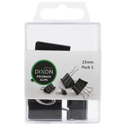 Dixon Foldback Clips 25mm Black/Silver, Pack of 5