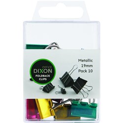 Dixon Foldback Clips 19mm Assorted Metallic Colours, Pack of 10