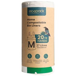 Ecopack Home Compostable Bin Liners Medium 27L, Roll of 20