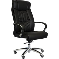 Lux Executive Chair High Back With Arms Black Synthetic Leather/Aluminium