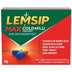 Lemsip Max Cold & Flu Capsules With Decongestant, Pack of 16
