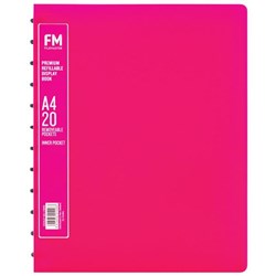 FM A4 Premium Refillable Display Book 20 Pockets Shocking Pink