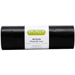 EP Tech Recycled Wheely Bin Liner Rubbish Bags 35 Micron 240L Black, Roll of 15