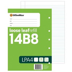 OfficeMax 14B8 LPA4 Loose Leaf Refill Pad 7mm Lined 50 Leaves