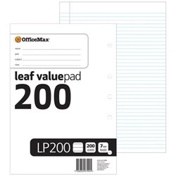 OfficeMax Loose Leaf Value Refill Pad (LP200) 7mm Lined 200 Leaves