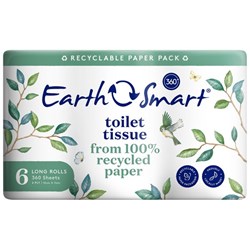 EarthSmart Toilet Tissues 2 Ply 360 Sheets, Pack of 6